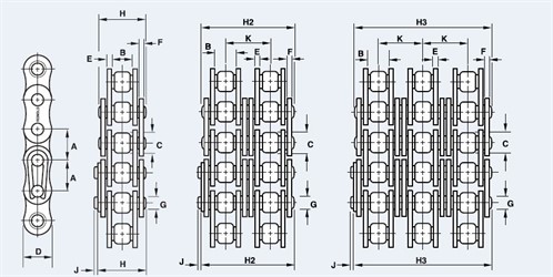 Roller Chain Illustration Dimensions Size Measurements