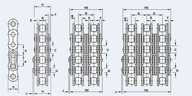 Roller Chain Illustration Dimensions